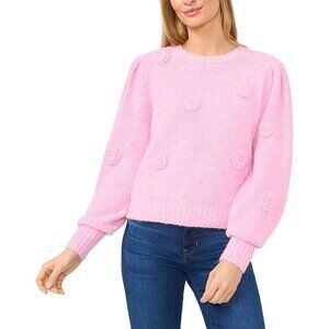 CeCe Womens 3D Crewneck Pullover Floral Applique Sweater Corsage Size XL NWT